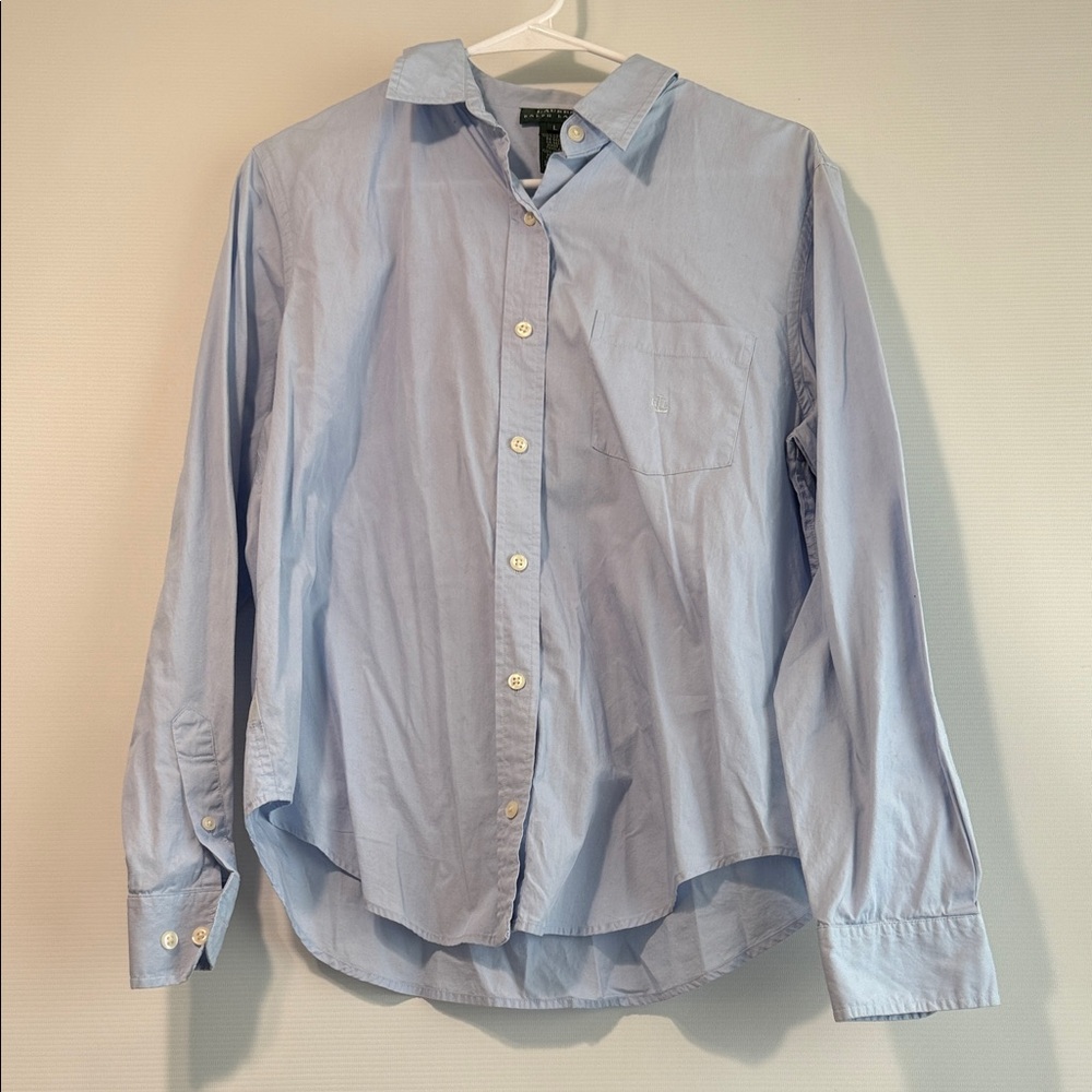 Lauren Ralph Lauren Light Blue Button-Down Cotton Shirt